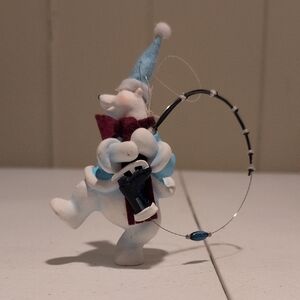 Snowman Fishing Ornament with Blue Hat